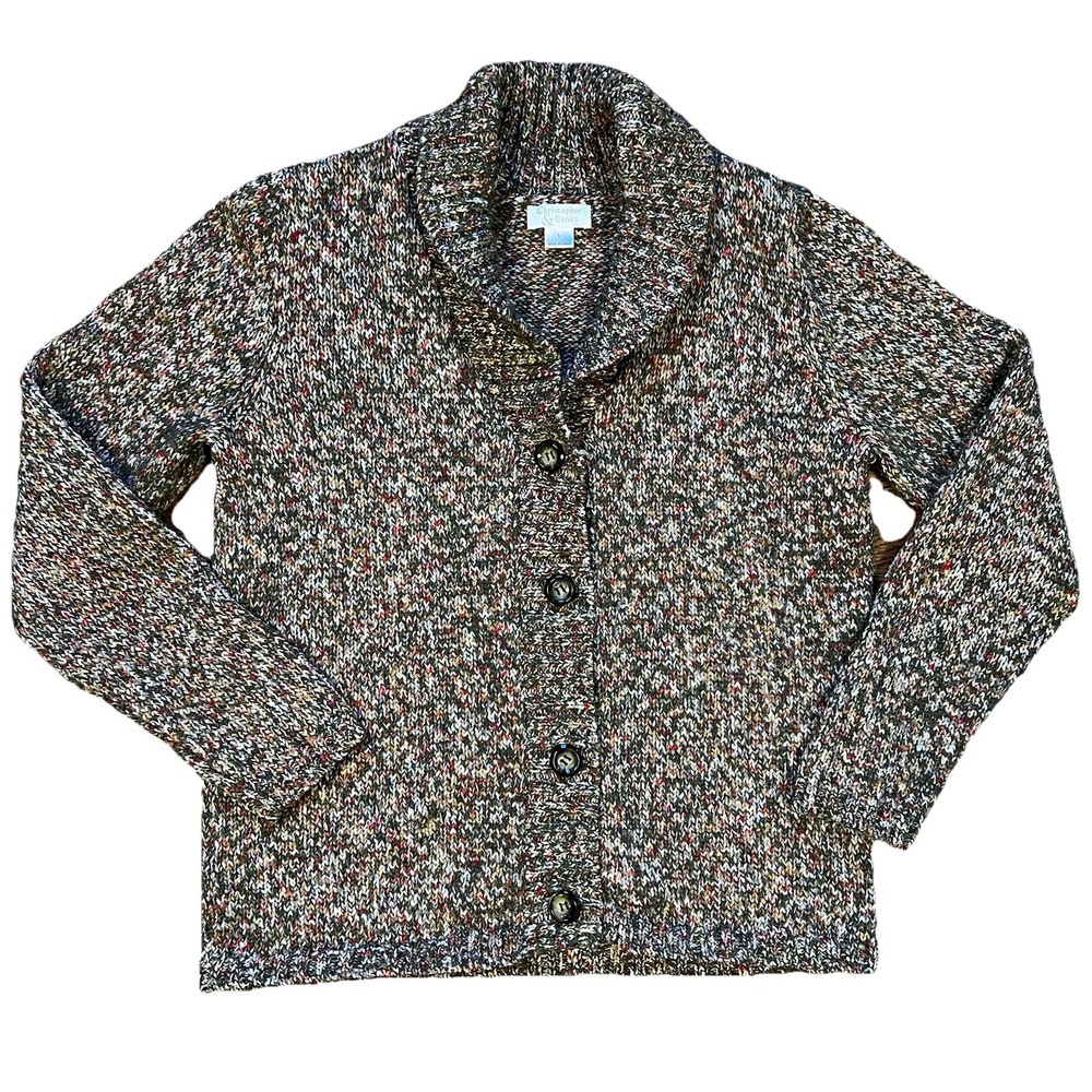 Christopher & Banks Green Marled Knit Cardigan Sweater Cabin Core Cozy Sz Lg
